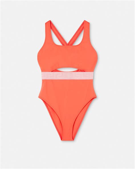 orange versace swimsuit|Versace bikini top.